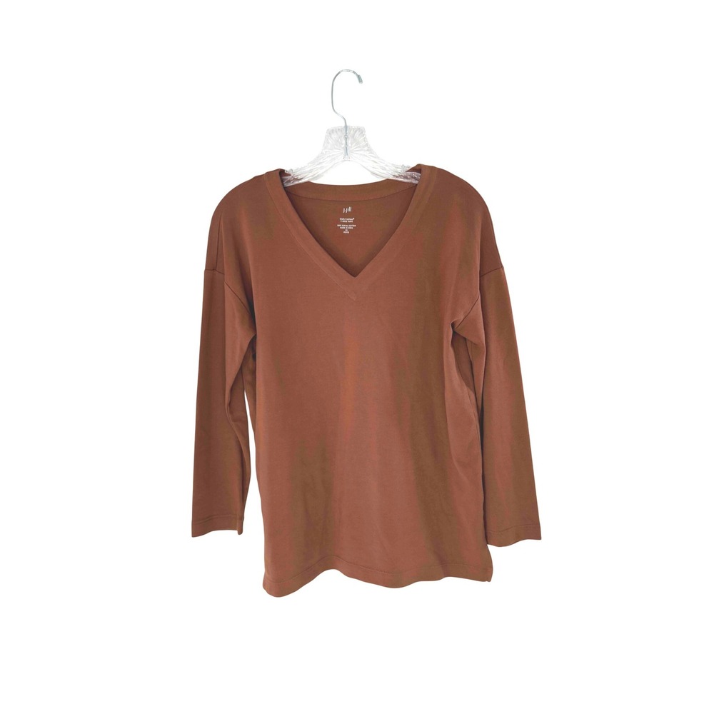 J. Jill Simply Supima Cotton V-Neck Tunic Brown Shirt Basic Casual XS Petite
